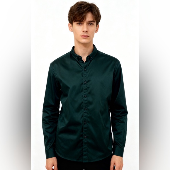 Men's shining dark green Button-Up Shirt - Picture 1 of 6